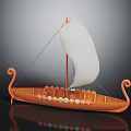 Ancient Style Decorative Boat With Orange Hull White Sail And Colorful Round Objects